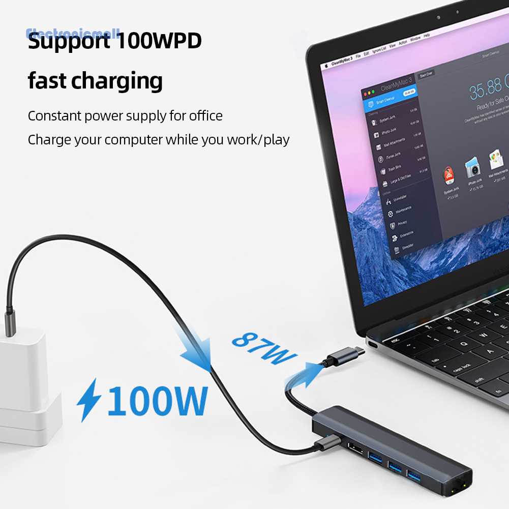 Trạm Kết Nối USB 3.0 Hub 4K 30HZ HDMI-C 100W PD 5Gbps 6 Trong 1 Tiện Dụng