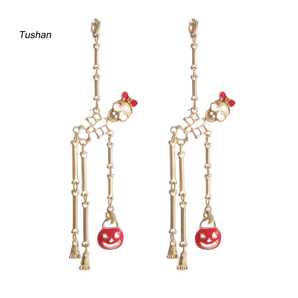 1 Đôi Bông Tai Mạ Điện Không Gây Dị Ứng Hình Bộ Xương Phong Cách Halloween