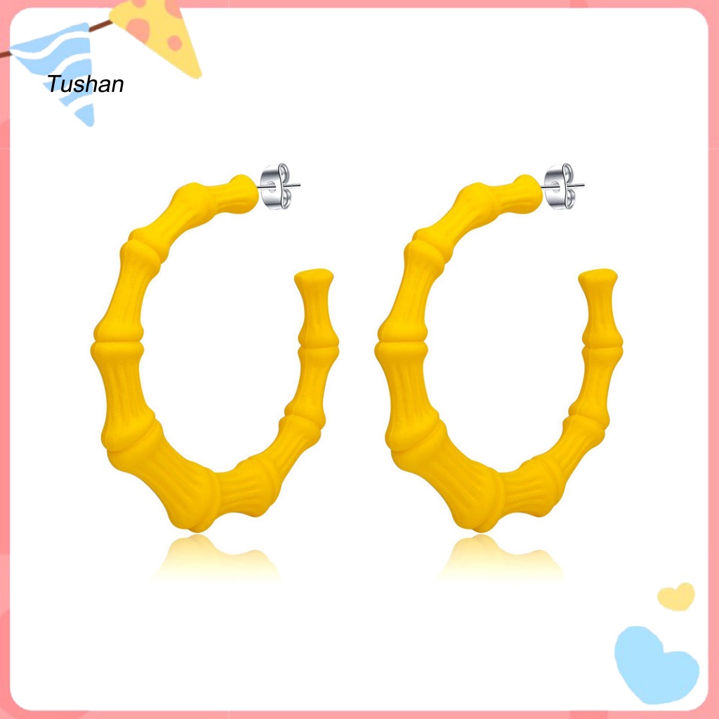 1 Đôi Bông Tai Hình Chữ C Bằng Tre Chống Phai Màu