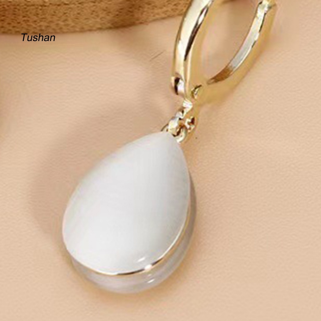 1 Đôi Bông Tai Hình Giọt Nước Đính Đá Opal Giả Phong Cách Cổ Điển