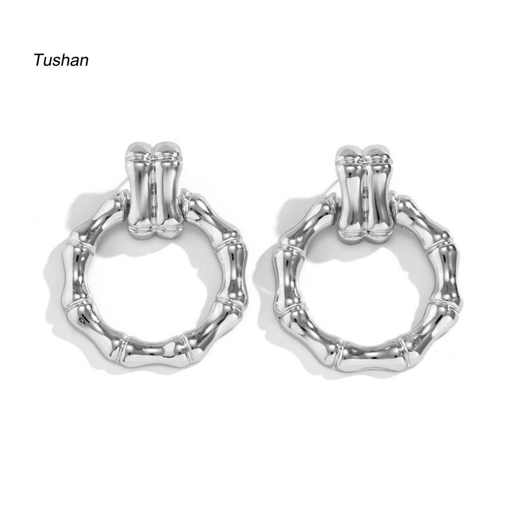 1 Đôi Bông Tai Hình Tròn Bằng Tre Mạ Điện Sáng Bóng Thời Trang