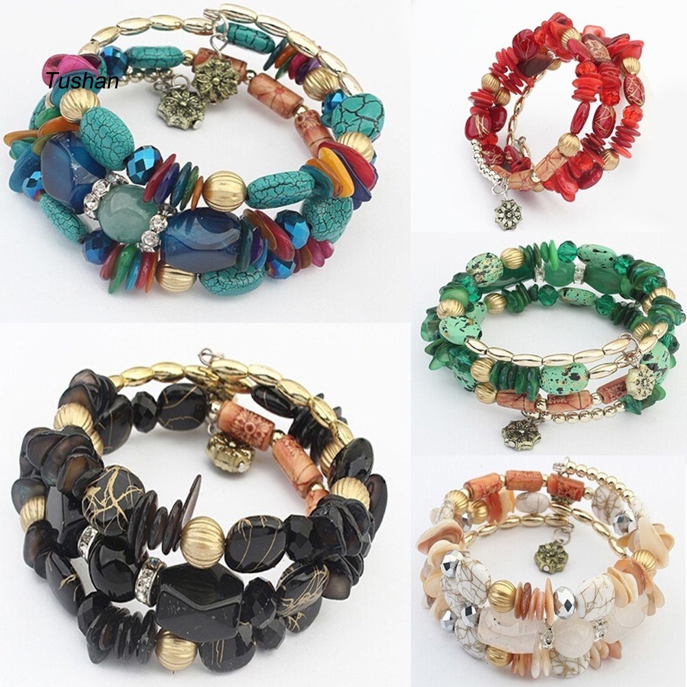 Vòng Tay Chuỗi Hạt Nhiều Lớp Phong Cách Bohemian Thời Trang Cho Nữ