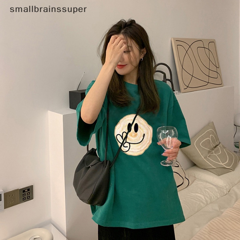 Áo Thun Ngắn Tay Cổ Tròn In Hình Mặt Cười Phong Cách Retro Mỹ Cho Nữ