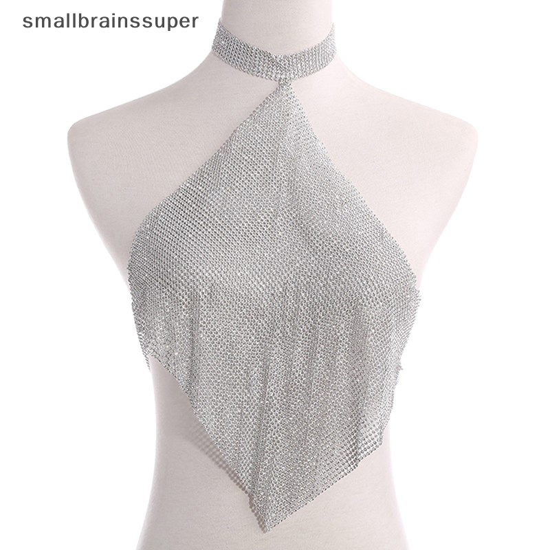 Smallbrainssuper Áo Crop Top Dây Xích Lưng Đính Đá SBS Cho Nữ Dự Tiệc Đêm