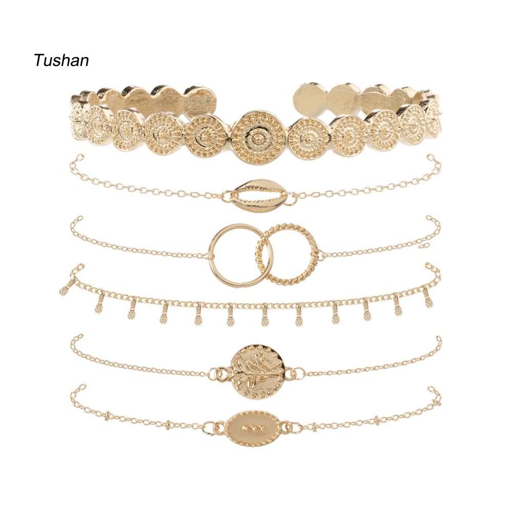 Set 6 Vòng Tay Vỏ Sò Phong Cách Vintage Thời Trang Cho Nữ