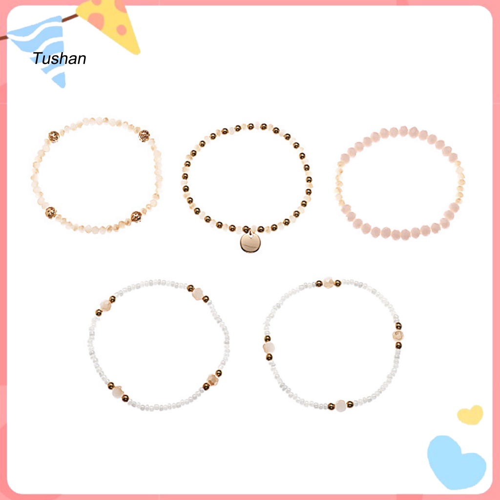 Set 5 Vòng Tay Chuỗi Hạt Hợp Kim Thời Trang Cho Nữ