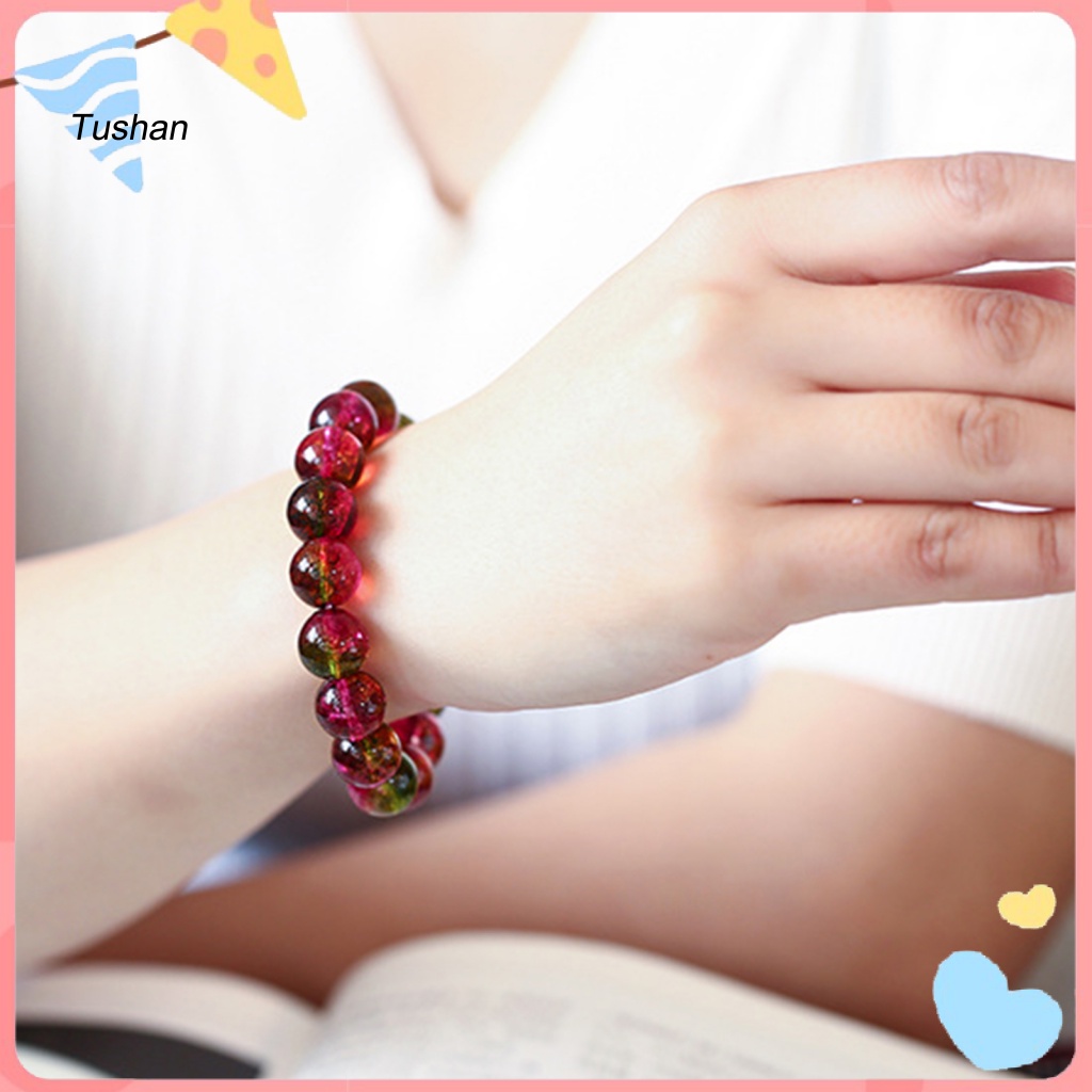 [Ts] Vòng Tay Chuỗi Hạt Tourmaline Giả Hình Dưa Hấu Vintage Co Giãn Tốt Cho Nữ Dự Tiệc
