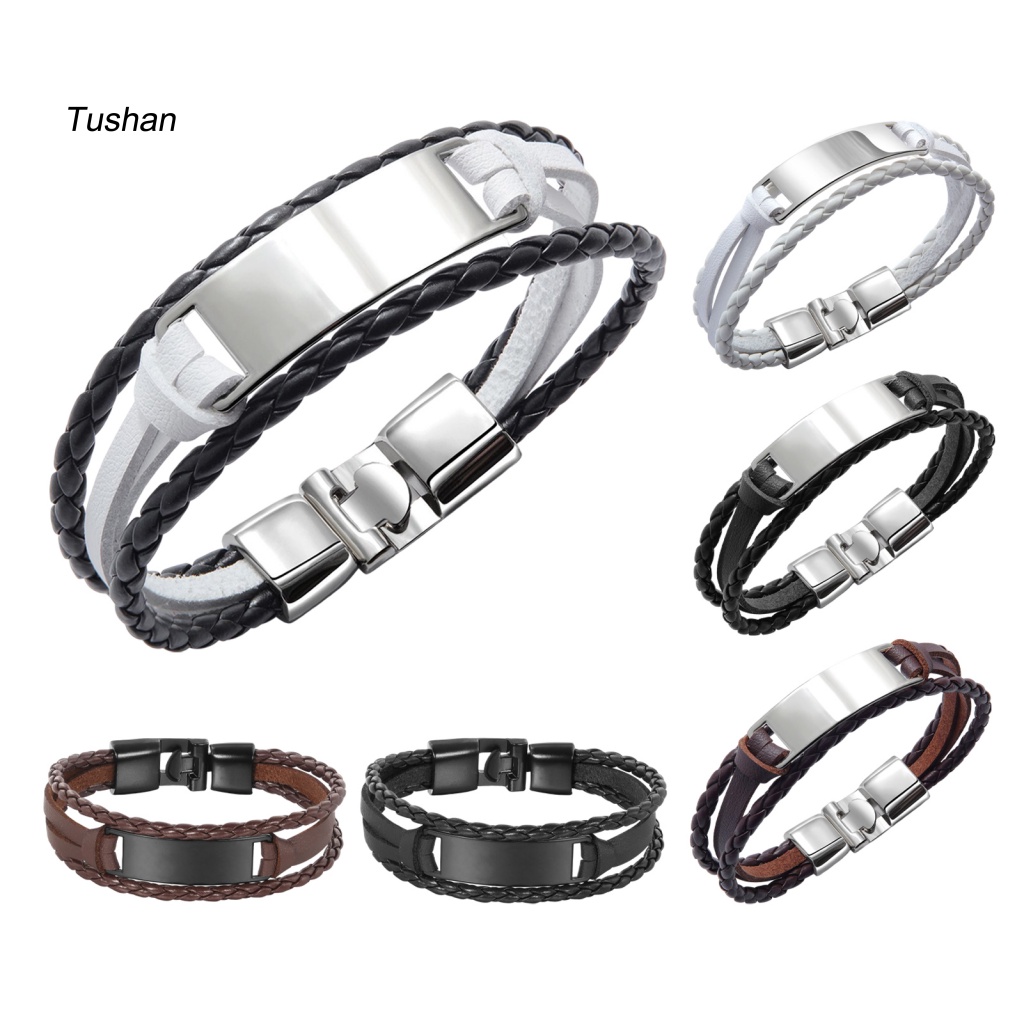 Vòng Tay Nam Dây Bện Nhiều Lớp Mặt Hợp Kim Thời Trang