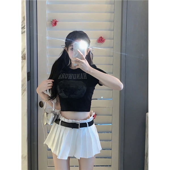 Áo baby tee Thun croptop nữ Đen Tay Ngắn Cổ Tròn Dáng Ôm In Họa Tiết Thời Trang Mùa Hè Xinh Xắn Cho Nữ
