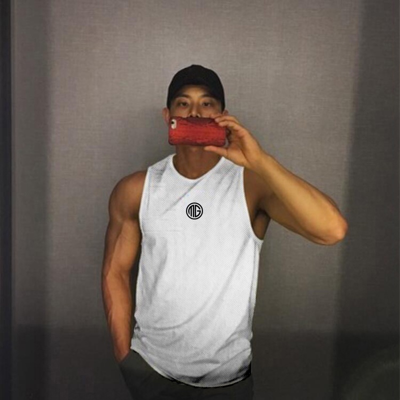 Áo Thun Sát Nách Cổ Tròn Phối Lưới Nhanh Khô Thời Trang Tập Gym Cho Nam