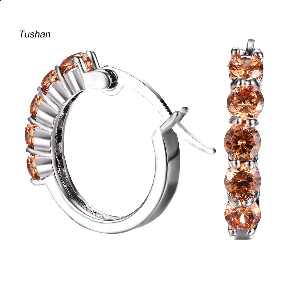 Bông Tai Mạ Bạc Hình Tròn Đính Đá Zircon Thời Trang Dành Cho Nữ