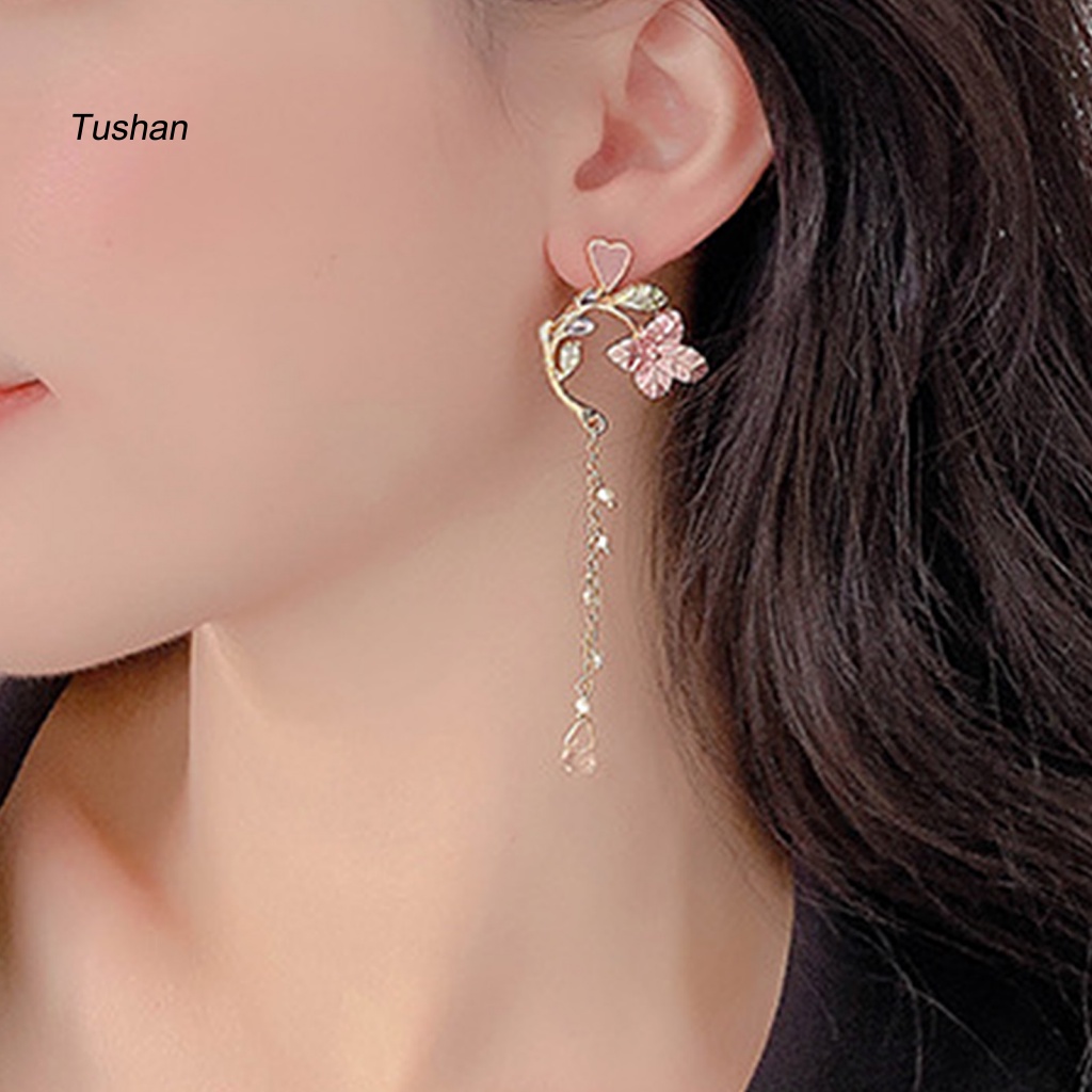 1 Đôi Bông Tai Hình Hoa Tua Rua Bất Đối Xứng Dễ Phối Đồ Thời Trang