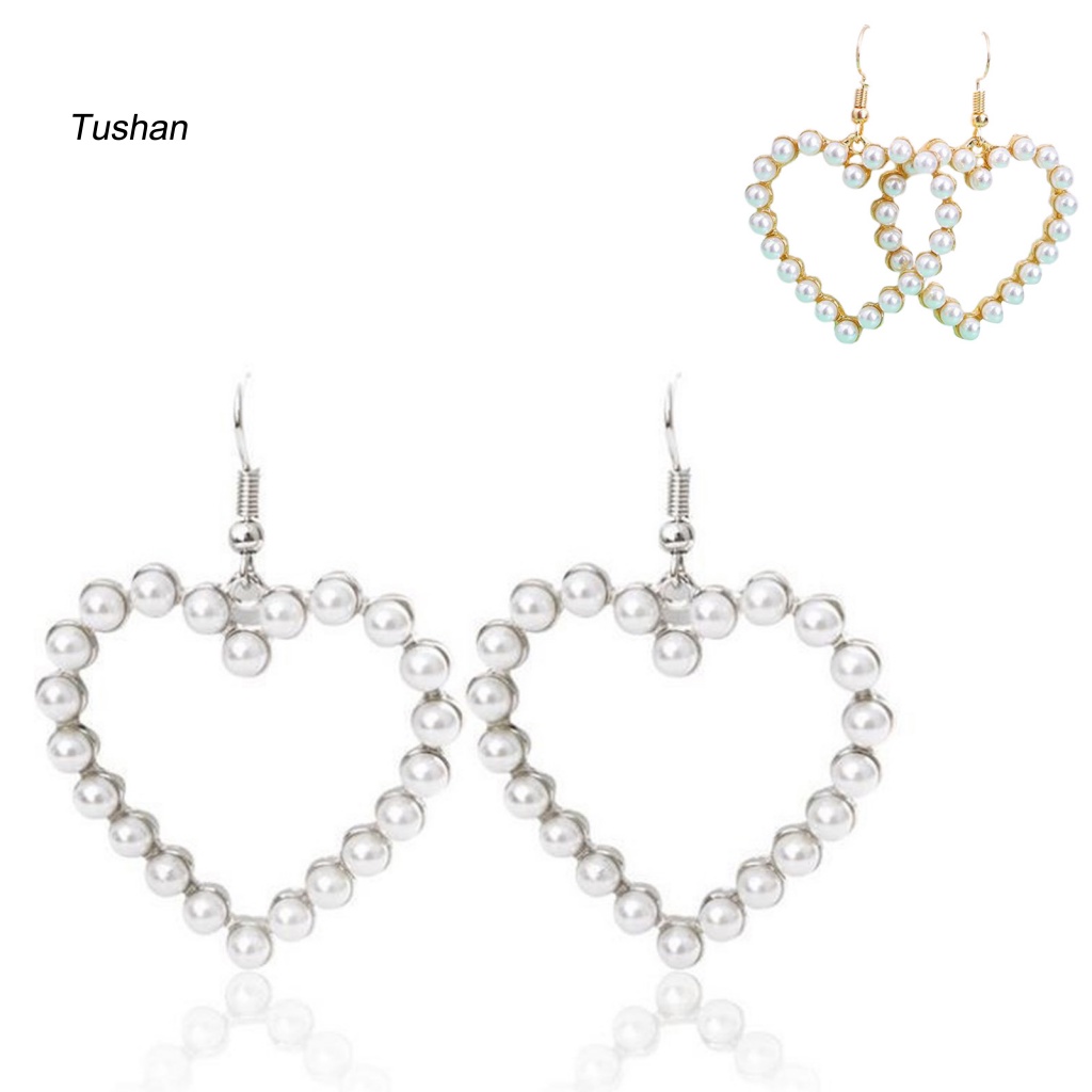 1 Đôi Bông Tai Hình Trái Tim Đính Ngọc Trai Nhân Tạo Thời Trang