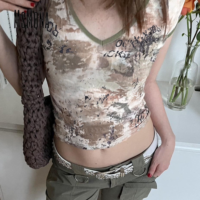 Áo Thun Tay Ngắn Cổ Chữ V Màu Trơn Họa Tiết Hoa Thời Trang 2023 Cho Nữ