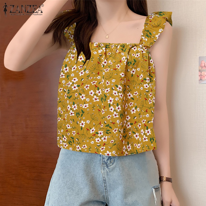 Zanzea Áo Dây Nữ Cộc Tay Cổ Vuông Thời Trang Hàn