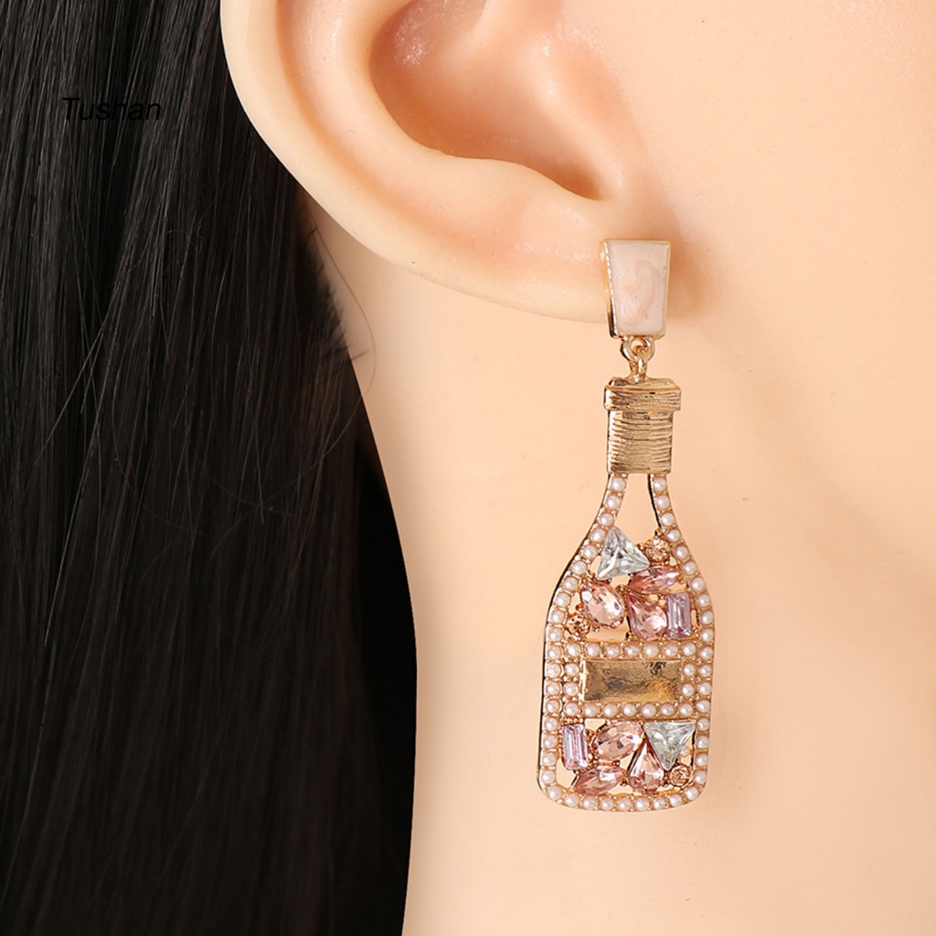 1 Đôi Bông Tai Hình Chai Rượu Đính Đá Phong Cách Vintage Dành Cho Nữ