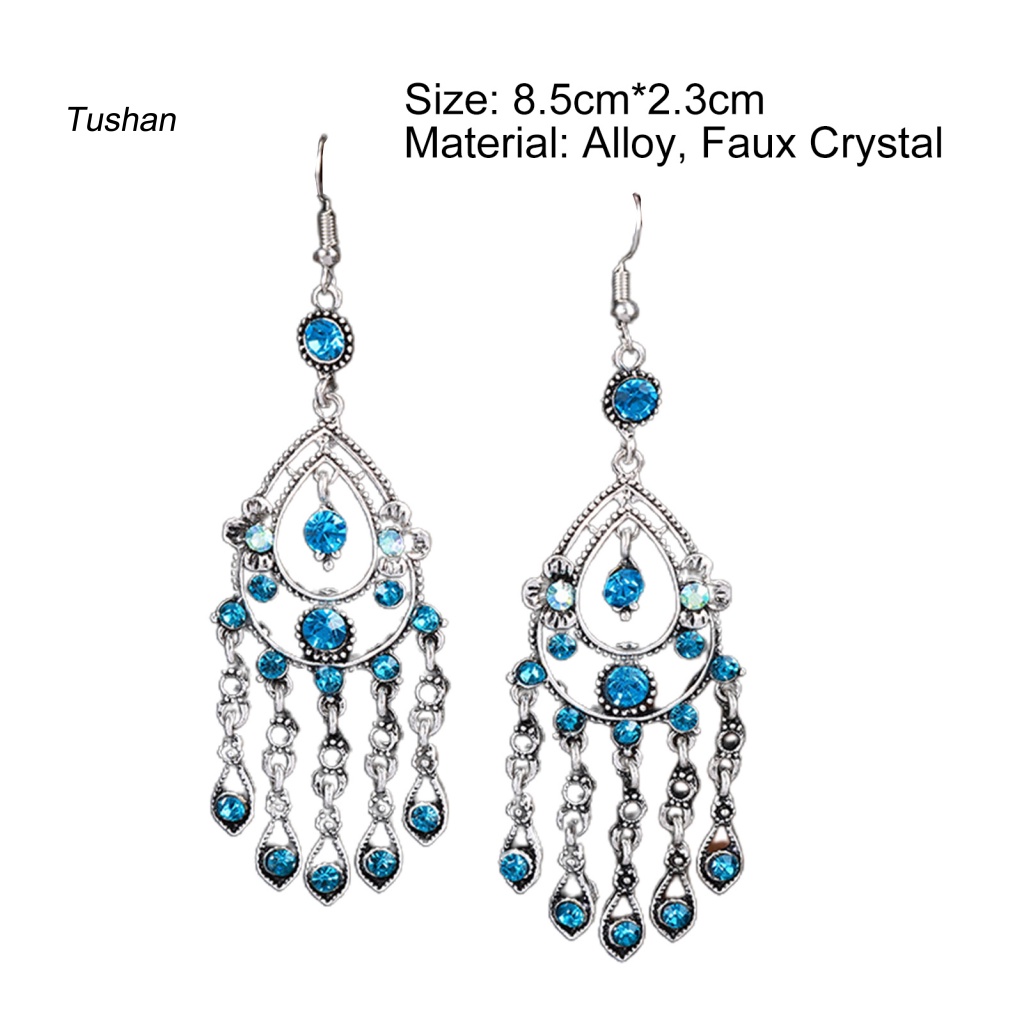 1 Đôi Bông Tai Nhiều Lớp Đính Đá Phong Cách Bohemian Cổ Điển