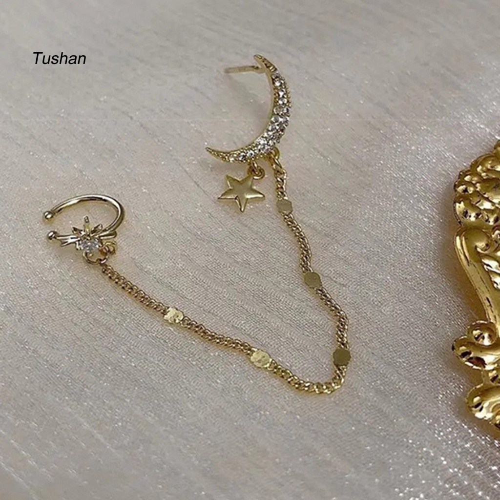 1 Bông Tai Hình Mặt Trăng Đính Đá Lấp Lánh Dễ Phối Đồ Thời Trang Cho Nữ