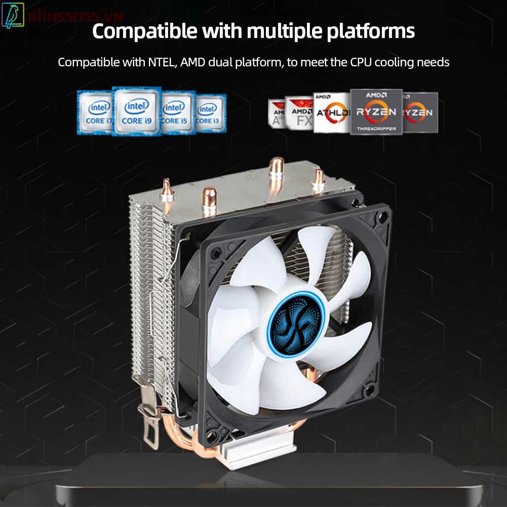 Quạt Tản Nhiệt CPU RGB 2 Ống 9cm Cho INTEL AMD