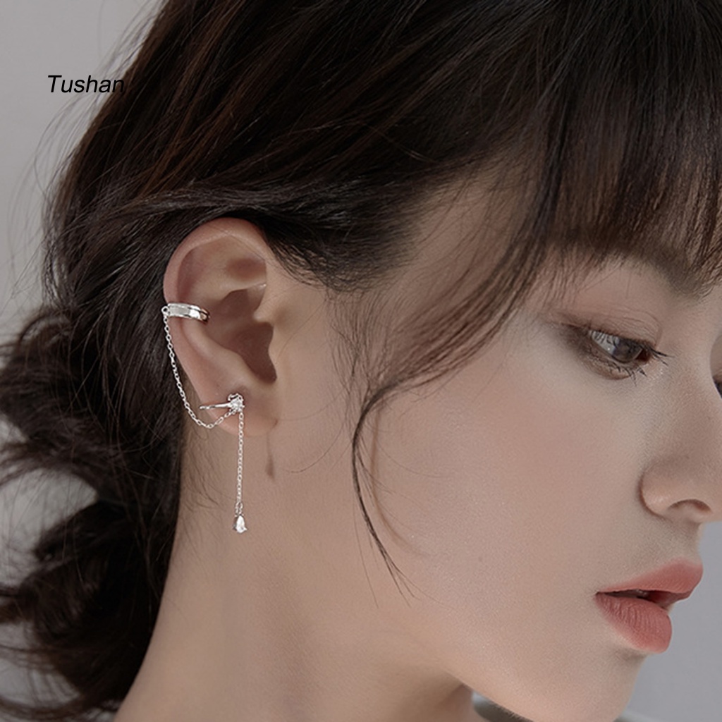 1 Đôi Bông Tai Đeo Vành Tai Dáng Dài Không Cần Xỏ Lỗ Đính Đá Thời Trang