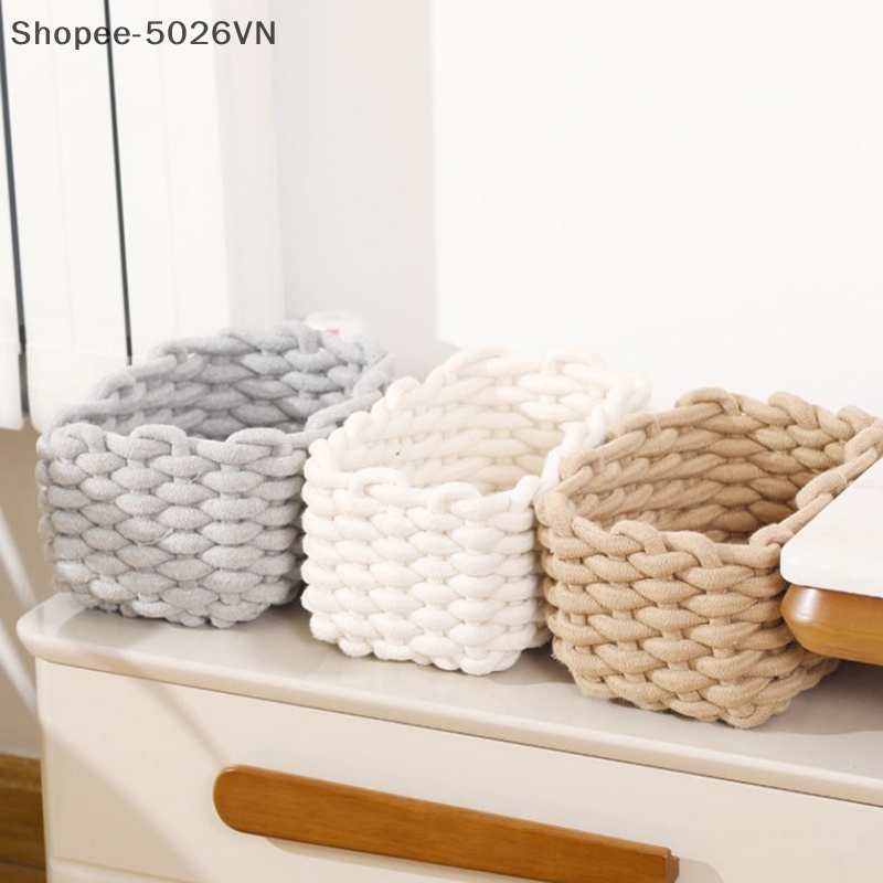 Giỏ Đựng Đồ Bằng Dây Cotton Bện Sắp Xếp Gọn Gàng Trang Trí Nhà Cửa