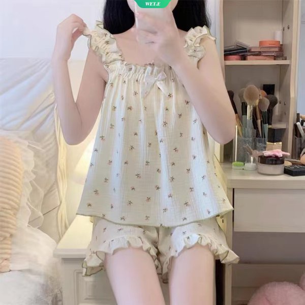Bộ Đồ Ngủ Hai Dây In Hoa Dễ Thương Thời Trang 2023 Cho Bạn Gái