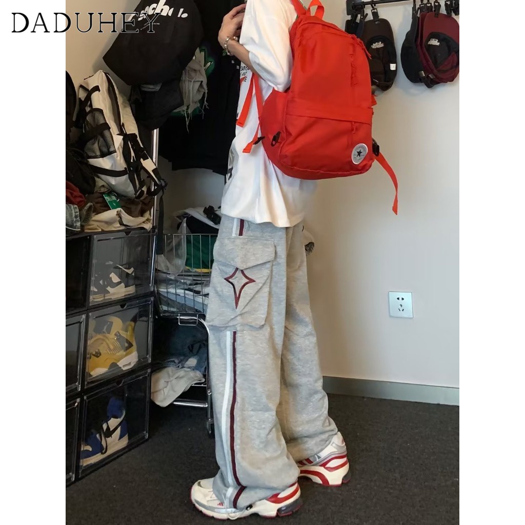 DaDuHey Men's and Women's 2023 American Retro Loose Straight Sweatpants Fashion Striped Vibe Style Casual Pants Jogger Pants