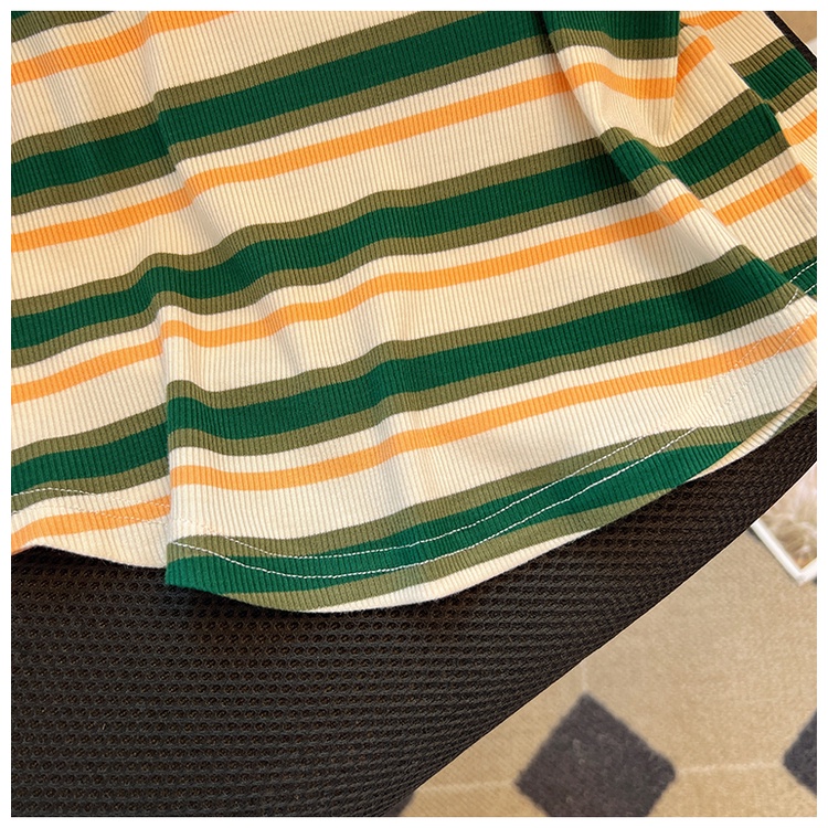 Áo Thun Ngắn Tay Họa Tiết Kẻ Sọc Phong Cách Phương Tây Thời Trang Mùa Hè Hàng Mới Dành Cho Bạn Nữ