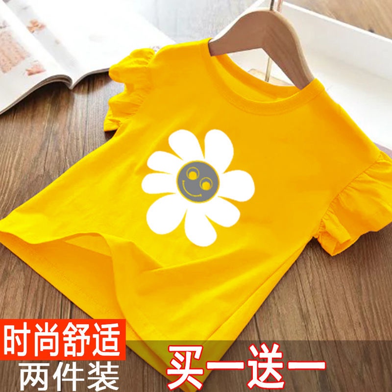 Áo Thun Mùa Hè Dáng Suông Tay Cộc Có Diềm Xếp Nếp In Họa Tiết Hoạt Hình Thoải Mái Cho Bé Gái Wwa5