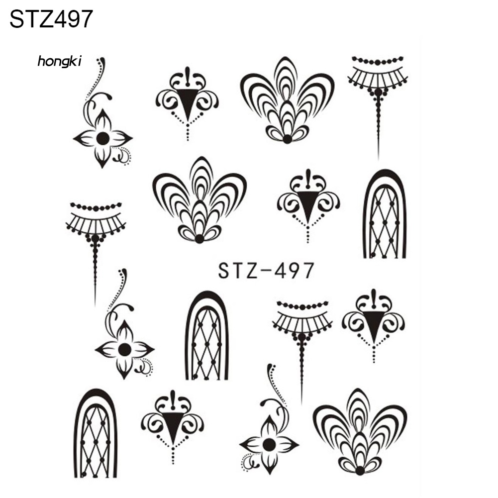 Miếng Dán Trang Trí Móng Tay Họa Tiết Hoa Màu Đen Xinh Xắn DIY