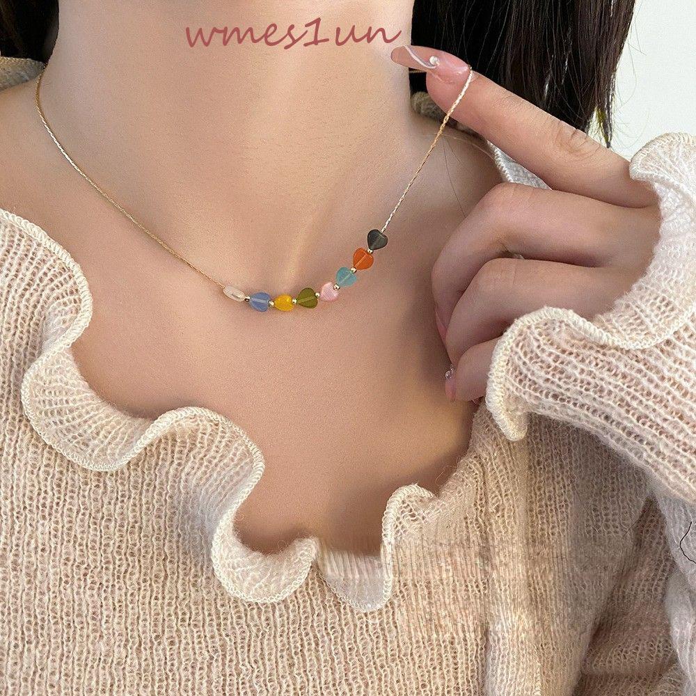 Vòng cổ Mặt Trái Tim Nhiều Màu Sắc Thời Trang May Mắn WMES15H Cho Nữ