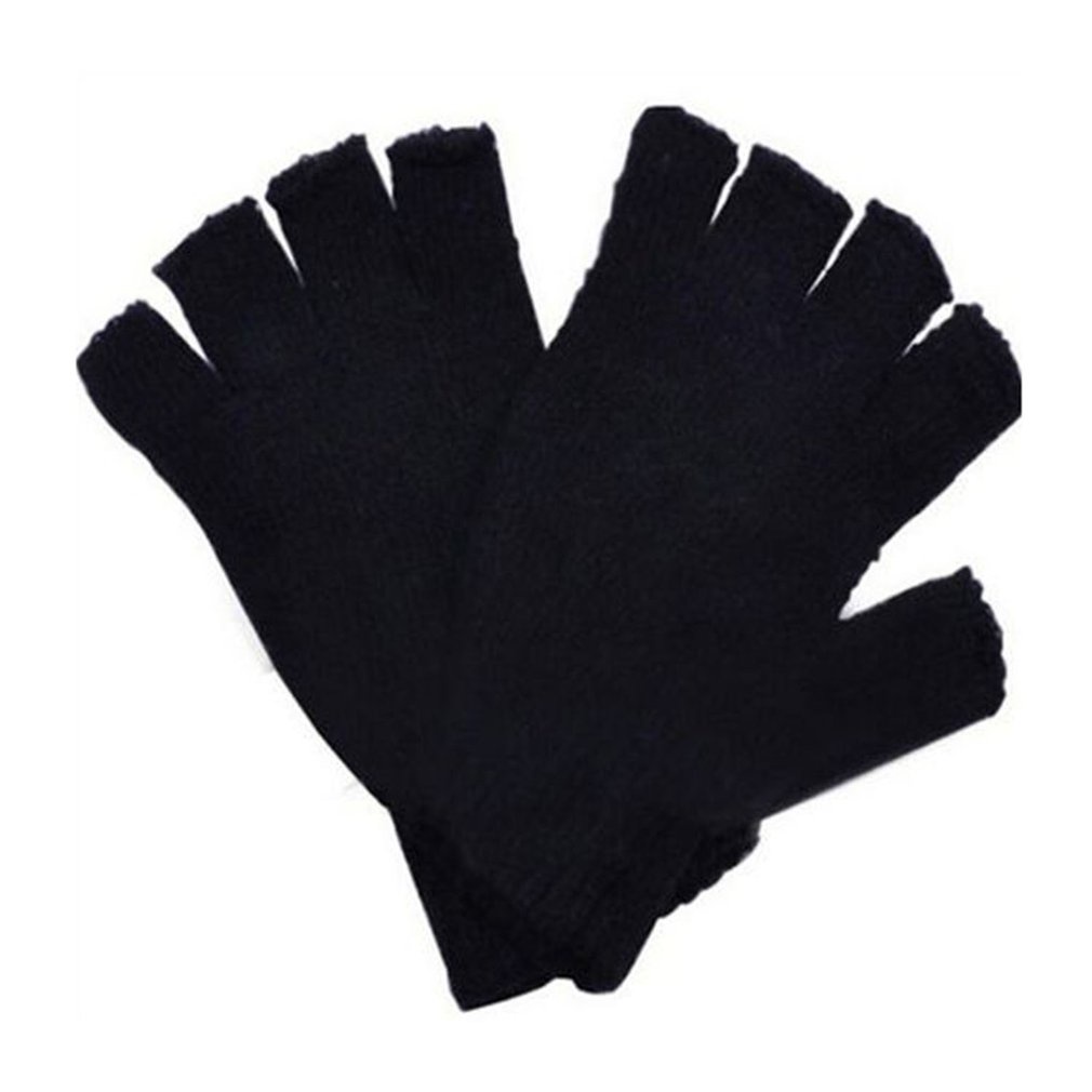 1 Pair Half-Finger Glovesm Winter Stretch Knitted Gloves For Men And Women Black Cold-Proof Woolen [Q/13]