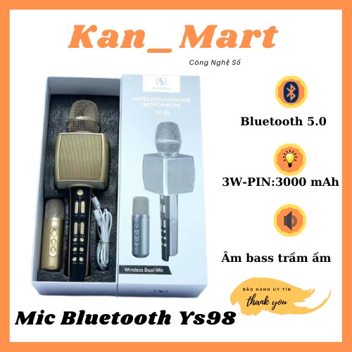 Micro karaoke bluetooth không dây, Micro karaoke YS98 bluetooth hỗ trợ livetream, Bảo hành 6 tháng
