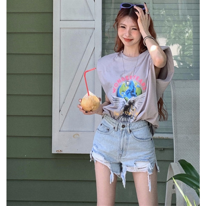 Áo Thun Sát Nách Dáng Rộng In Họa Tiết Thời Trang Mùa Hè