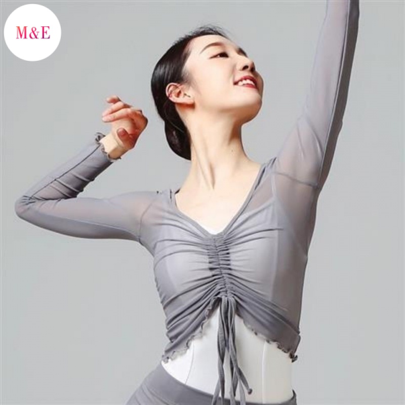 Áo Lửng Tay Dài Cổ Chữ V + Váy Lưới Thời Trang Cho Nữ Tập Múa Ba Lê