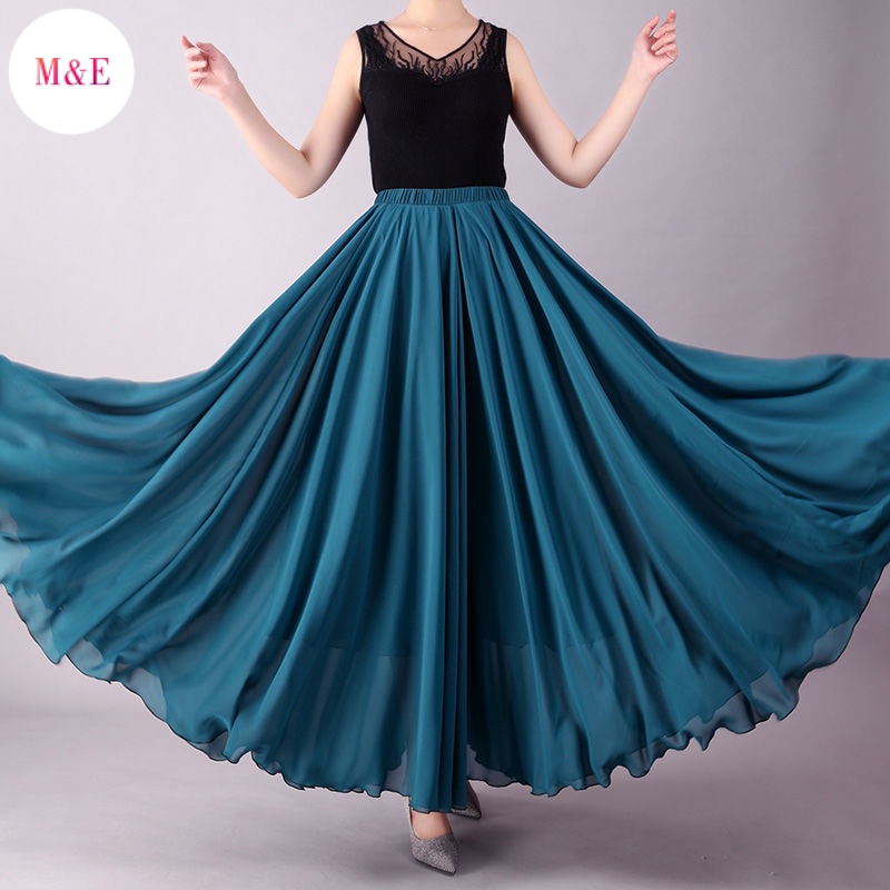 Chân Váy Voan Dài Xòe 720 Độ Màu Đỏ Thời Trang Xuân Hè Cho Nữ