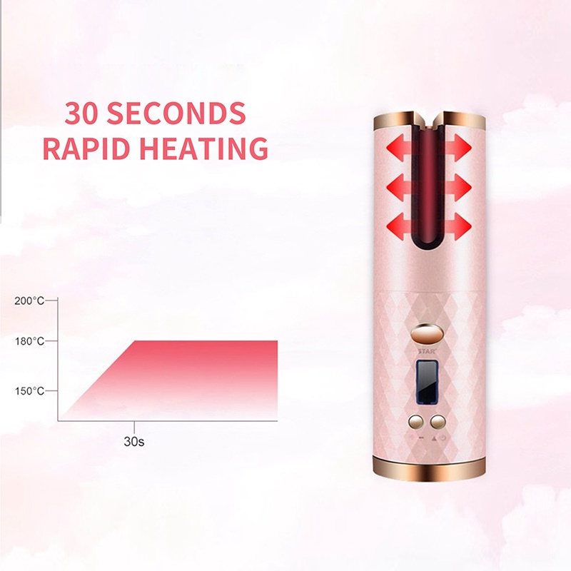 Máy Uốn Tóc Tự Động Không Dây Điện Tử Màn Hình LCD Có Thể Sạc Lại