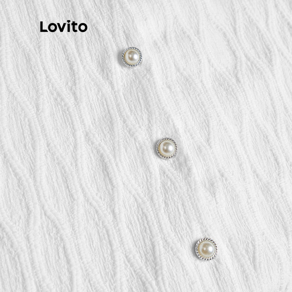 Áo kiểu Lovito tay ngắn cơ bản vải có kết cấu màu trơn thường ngày cho nữ L49AD051 (Màu trắng)