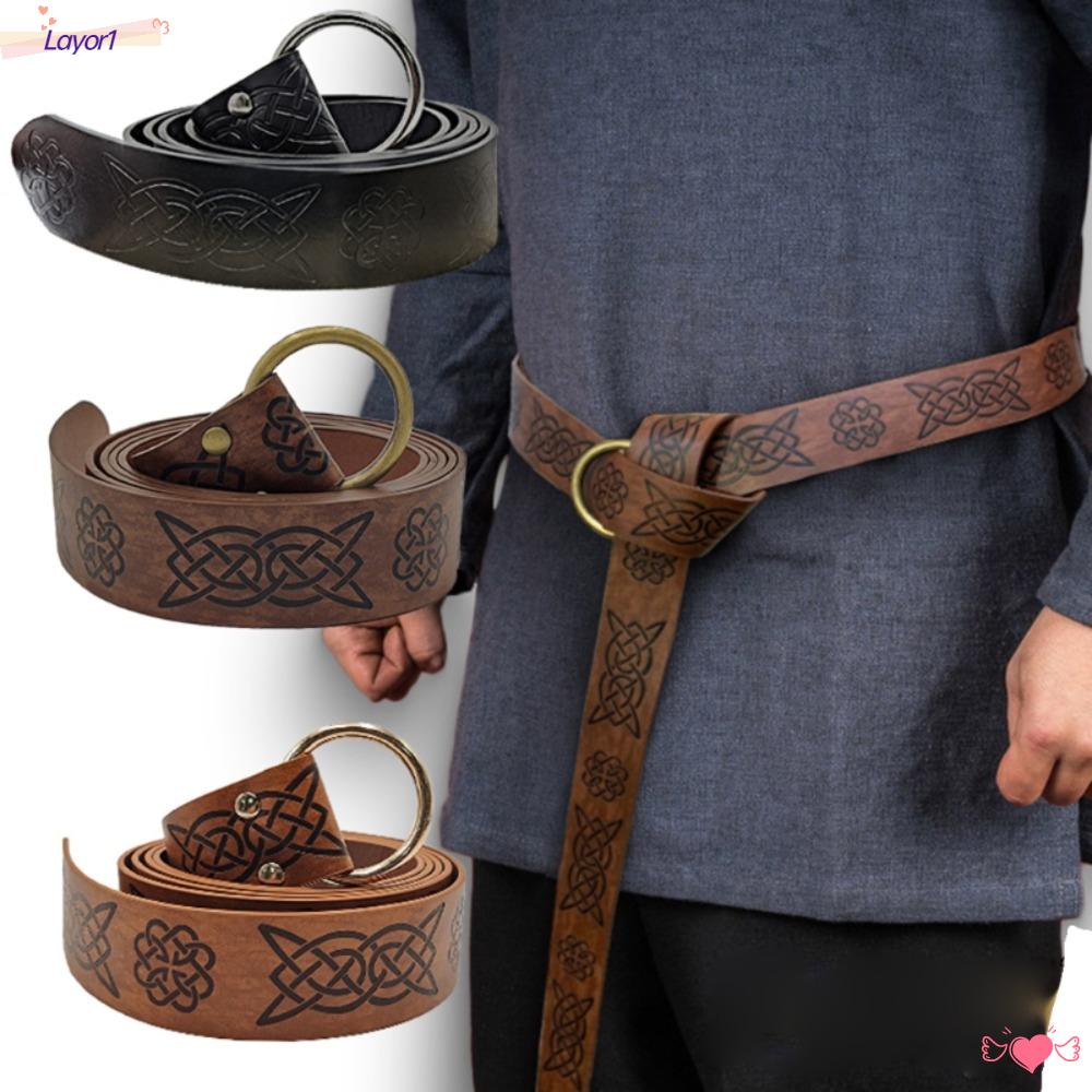 Layor1 Thắt Lưng Da Họa Tiết Dập Nổi Retro Viking Vegvisir Dùng Để Hóa Trang