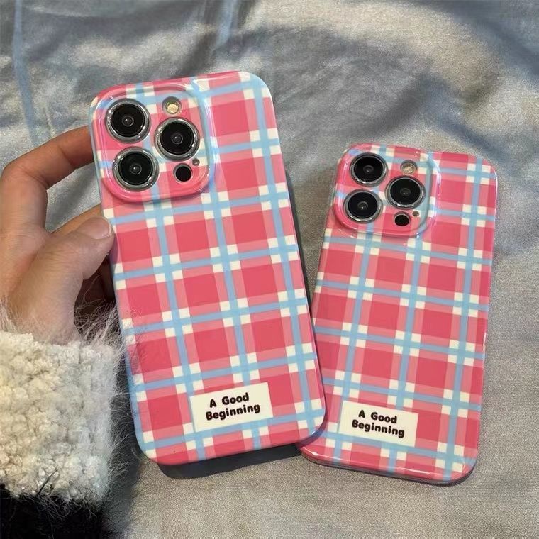 Ốp Điện Thoại Cứng Họa Tiết Kẻ Sọc Màu Hồng / Xanh Dương In Chữ Tiếng Anh Thời Trang Mới Cho iPhone13promax 11 14pro 12