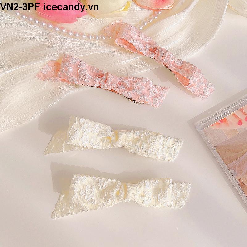 🥟ice🥟Kẹp Tóc Hình Nơ / Bông Hoa Dập Nổi Màu Hồng Nhẹ Nhàng Ngọt Ngào Cho Nữ