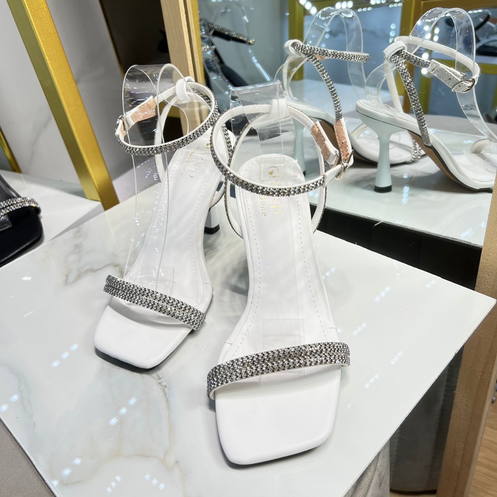 Giày cao gót nữ 7 phân đính dây đá sang trọng, giày sandal nữ 7 phân  cd104
