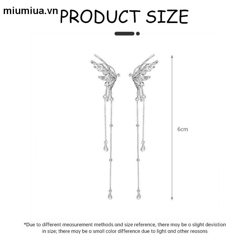 Miumiua🔮1 Đôi Khuyên tai kẹp vành hình cánh bướm cách điệu phối xích thả dài duyên dáng