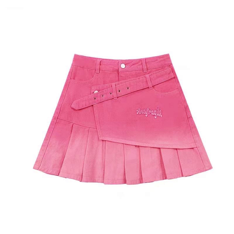 Chân Váy Denim Xếp Ly Màu Hồng Gradient Thời Trang Mùa Hè Cho Nữ SSA5