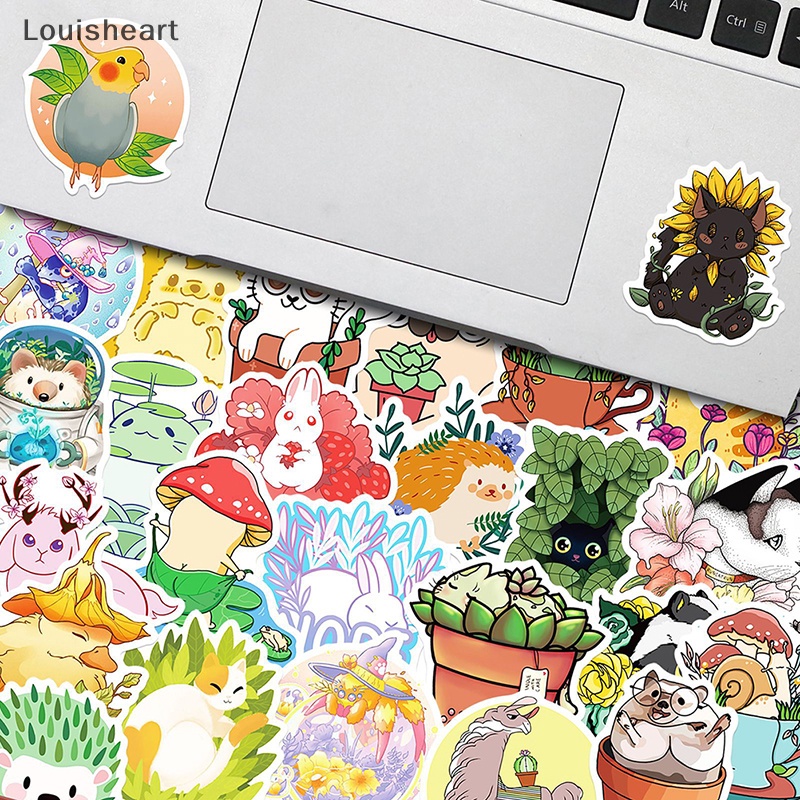 Bộ 50 Miếng Dán Trang Trí Điện Thoại / Laptop / Đồ Chơi Họa Tiết Động Vật Rừng Cây Dễ Thương