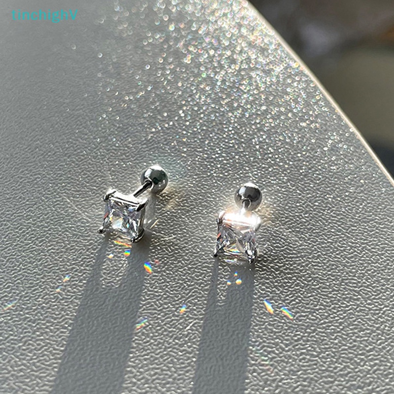 1 Đôi Bông Tai Đính Đá Zircon Hình Vuông Màu Hồng Dành Cho Nữ