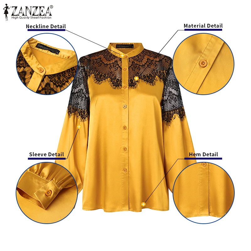 ZANZEA Áo Sơ Mi Nữ Tay Dài Cổ Tròn Cột Dây Thời Trang