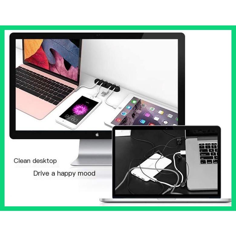 Dụng Cụ Cố Định Dây Cáp Sạc USB 5 Lỗ Bằng Silicon Để Bàn Jwvn