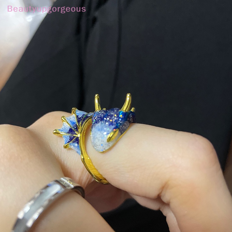 [Beautyupgorgeous] Nhẫn Hở Hình Rồng Xanh Nhỏ Và Bầu Trời Đầy Sao Thủ Công Độc Đáo Quyến Rũ