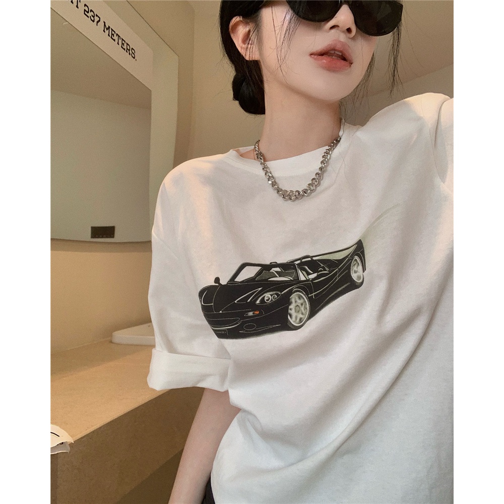 SUXI Áo Thun Tay Ngắn Cổ Tròn Dáng Rộng In Họa Tiết Thời Trang Mùa Hè Cho Nữ